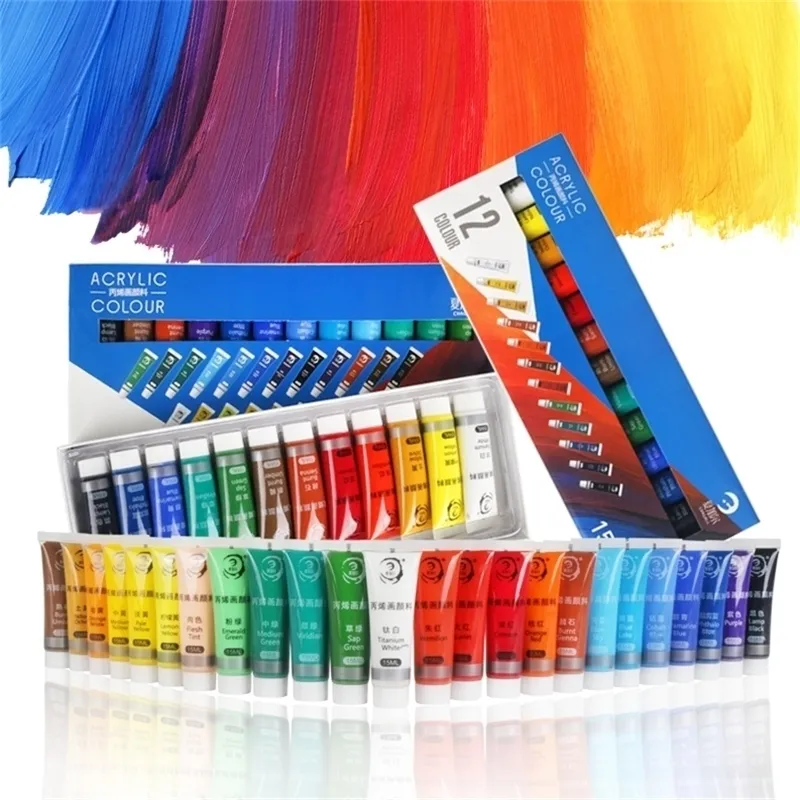 Professional Acrylic Paint Set 12/15ML Tube For Fabric, Clothing, Nail,  Glass Walls, Drawing Ideal For Kids Art Supplies 201225 From Bai09, $12.19